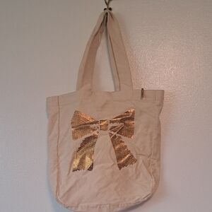 Bath & Body Works Gold Bow Holiday Bag Canvas